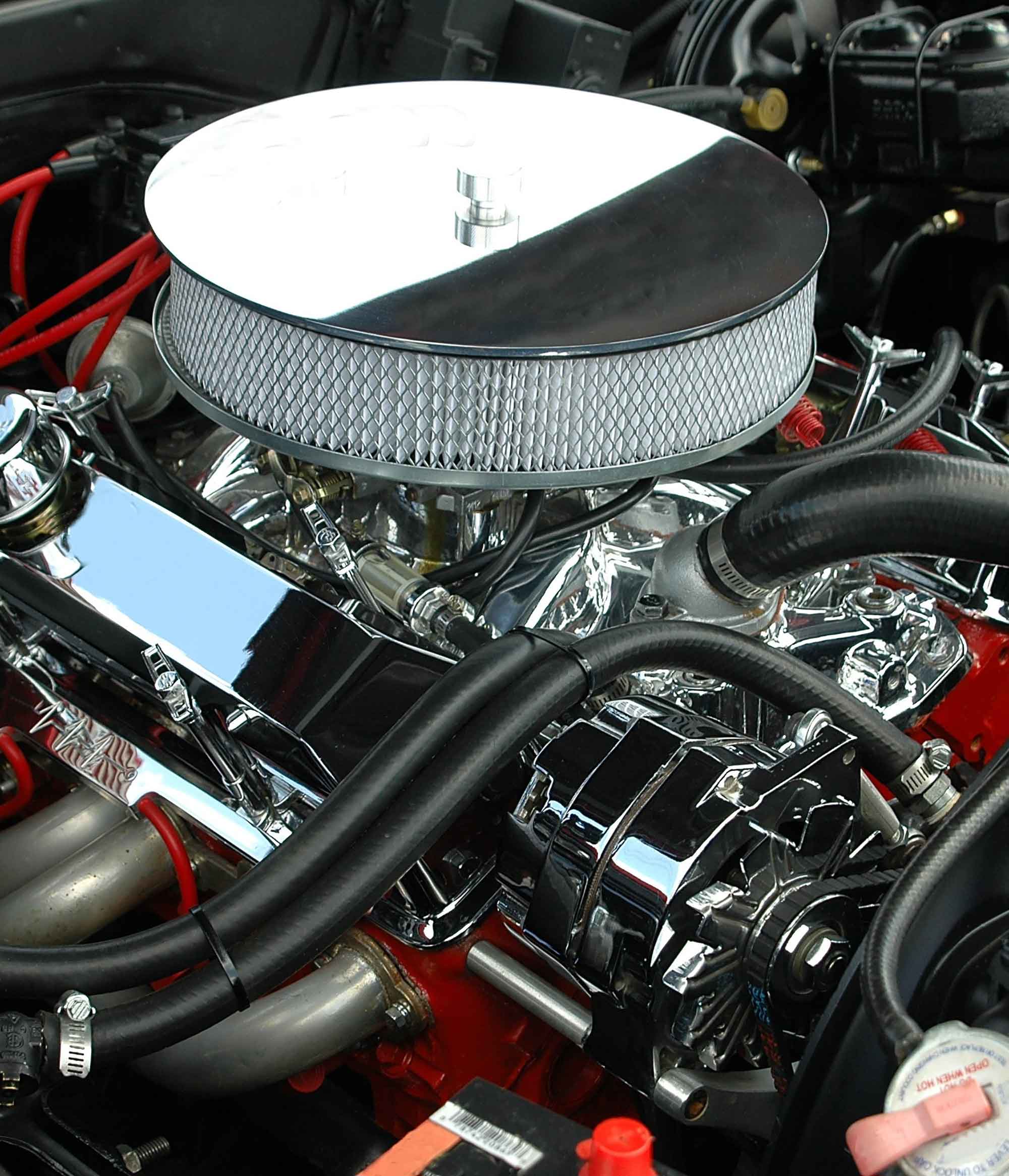 Close up of vehicle engine with modifications