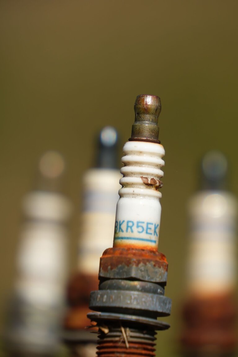 Close-up of a used spark plug