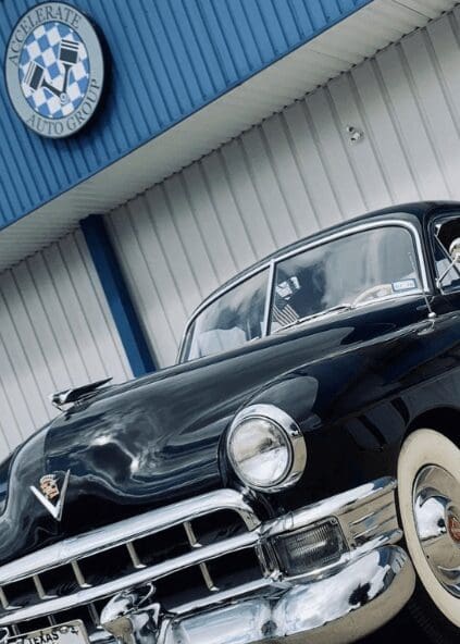 The hood of a classic car.